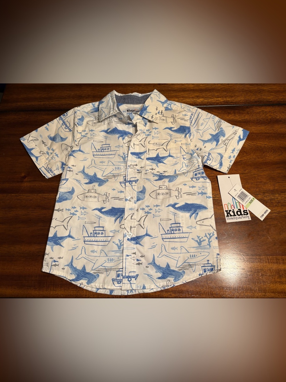 Kids Headquarters White & Blue Ocean Vessel Button-Down Shirt